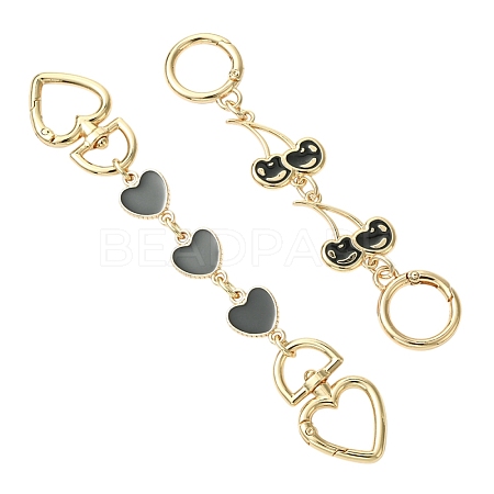 2Pcs 2 Styles Alloy Enamel Heart Cherry Link Bag Extension Chains FIND-YW0008-11C-1