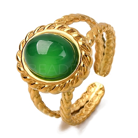 Oval Natural Green Onyx Agate Finger Rings RJEW-Q822-25G-02-1