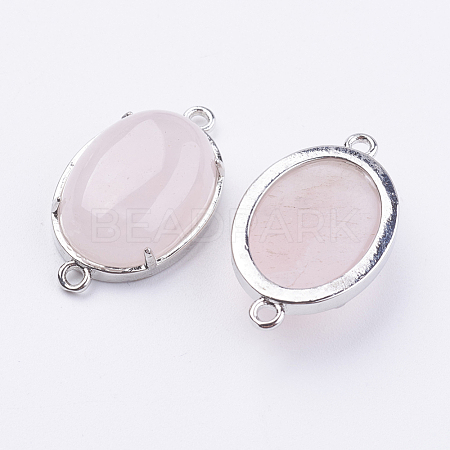 Brass Natural Rose Quartz Links connectors X-G-E398-04R-1