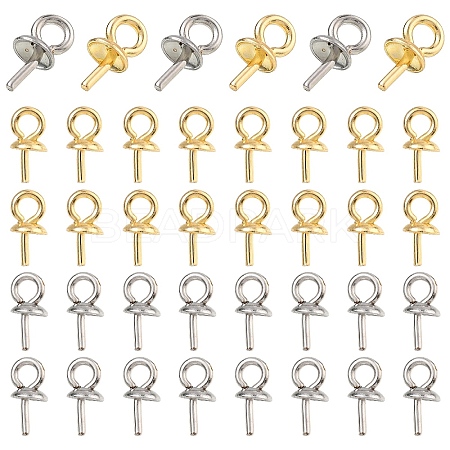 60Pcs 2 Colors 304 Stainless Steel Cup Pearl Peg Bails Pin Pendants STAS-YW0003-64-1