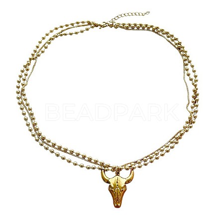Brass Cattle Head Pendant 304 Stainless Steel Chain 3-Strand Necklaces for Women WG2675A-01-1