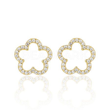 Sweet and Cute Silver Earrings with Zirconia Flower Design QK5383-1-1