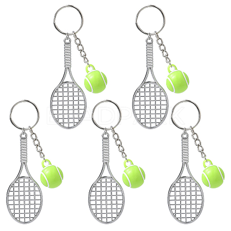 5Pcs Opaque Acrylic Tennis with Alloy Tennis Racket Keychains KEYC-YW00243-01-1