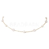Natural Rose Quartz Star & Natural Freshwater Pearl & Brass Link Chain Necklaces NJEW-JN05687-01-2