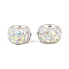 Polymer Clay Rhinestone European Large Hole Beads with Silver Color Plated Brass Cores X-FPDL-R002-15-4