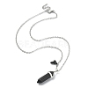 2Pcs 2 Style Natural Black Obsidian & White Jade Bullet Pendant Necklaces Set NJEW-TA00095-02-4