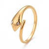 Ion Plating(IP) 304 Stainless Steel Snake Wrap Open Cuff Ring with Rhinestone for Women RJEW-E062-B02-02G-1