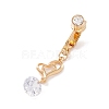 Clear Cubic Zirconia Heart Charm Belly Ring AJEW-F057-11G-1