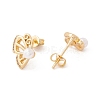Clear Cubic Zirconia Butterfly Stud Earrings with Acrylic Pearl EJEW-F282-44G-2