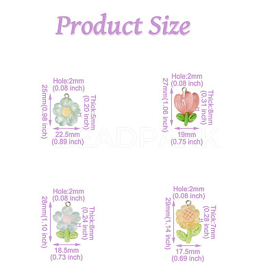 8Pcs 4 Styles Translucent Resin Pendants CRES-FP0001-08-1