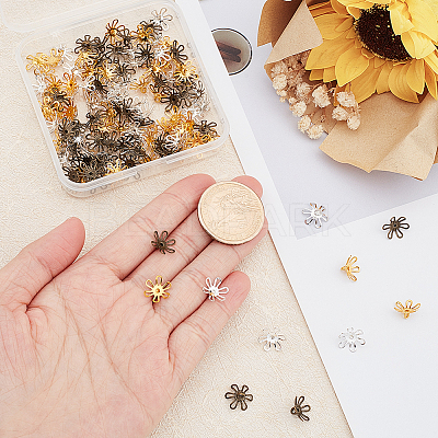 120Pcs 3 Colors Brass Bead Cap Pendant Bails KK-PH0004-86-1