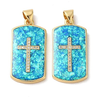 Rack Plating Brass Micro Pave Clear Cubic Zirconia Pendants KK-P268-16G-1