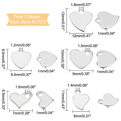 400Pcs 5 Style 304 Stainless Steel Charms STAS-DC0004-08-1