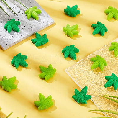 24Pcs 2 Colors Maple Leaf Silicone Focal Beads SIL-GO0001-06-1