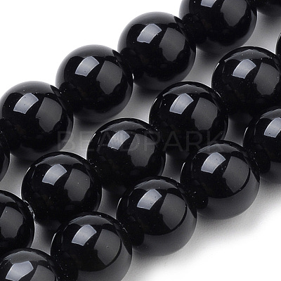Natural Black Onyx Beads Strands G-S259-19-10mm-1