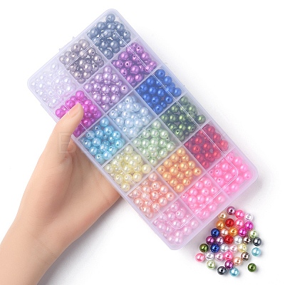 540Pcs 18 Style Spray Painted ABS Plastic Imitation Pearl Beads OACR-YW0001-35B-1