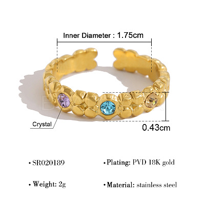304 Stainless Steel Rhinestone Cuff Open Rings for Women WG1EF99-06-1