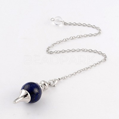 Natural Lapis Lazuli Sphere Dowsing Pendulums BJEW-E292-A03-1