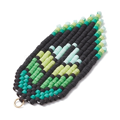 Handmade Glass Seed Beaded Leaf Shape Big Pendants PALLOY-MZ00931-01-1