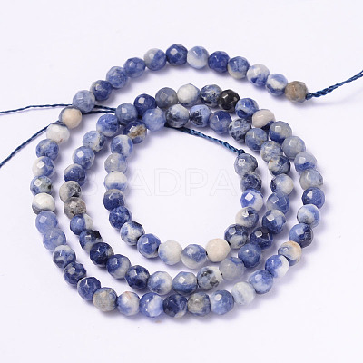 Faceted Natural Sodalite Round Bead Strands G-L377-45-4mm-1