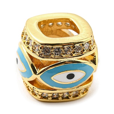 Rack Plating Brass Micro Pave Cubic Zirconia Evil Eye European Beads with Enamel KK-M247-34G-1