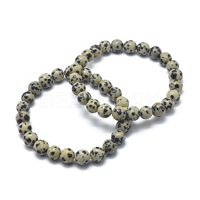 Natural Dalmatian Jasper Bead Stretch Bracelets X-BJEW-K212-B-014-1