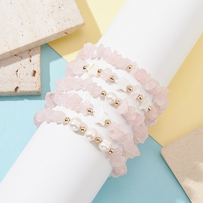 5Pcs 5 Style Natural Mixed Gemstone Chips Stretch Bracelets Set BJEW-JB09551-1