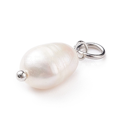 Grade B Natural Cultured Freshwater Pearl Charms X-PALLOY-JF01497-02-1