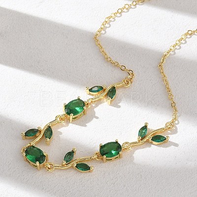 Brass Pave Cubic Zirconia Rose Flower Link Cable Chain Necklaces for Women NJEW-C121-05B-08G-1
