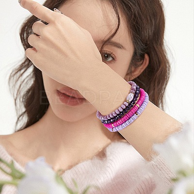 7Pcs 7 Style Handmade Polymer Clay Heishi Surfer Stretch Bracelets Set BJEW-SW00073-05-1