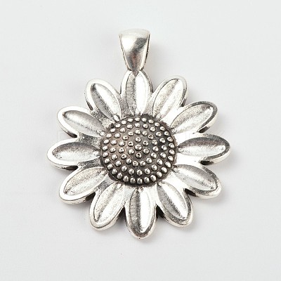 Sun Flower Alloy Pendant Cabochon Settings and Half Round/Dome Clear Glass Cabochons DIY-X0222-AS-1