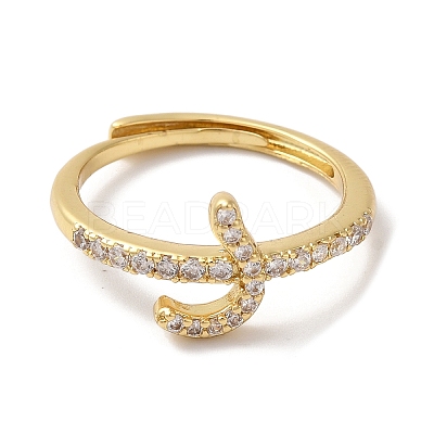 Rack Plating Brass Cubic Zirconia Arabic Letters Adjustable Rings for Women RJEW-S407-10G-03-1