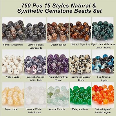 750Pcs 15 Styles Natural & Synthetic Gemstone Beads Set G-NB0003-86-1