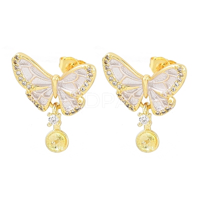 Brass Micro Pave Cubic Zirconia Stud Earring Findings CU-CBAA5EE-03G-B-1