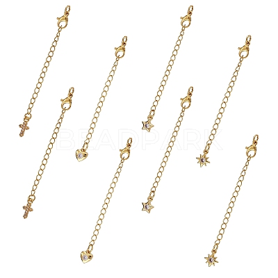 8Pcs 4 Style Brass Micro Pave Cubic Zirconia Chain Extender KK-SZ0005-61-1