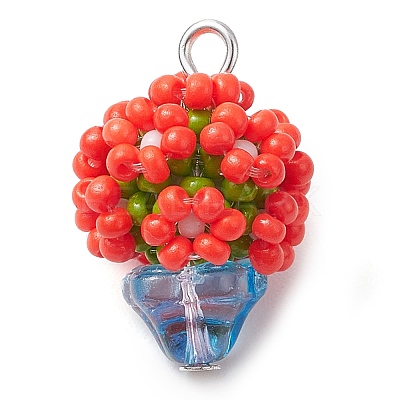 Beaded Flower Potted Charms PALLOY-MZ00446-01-1