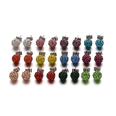 Polymer Clay Rhinestone Ball Stud Earrings EJEW-F0083-01-1