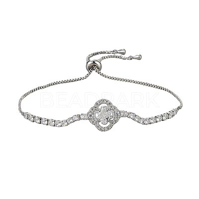 Brass Micro Pave Clear Cubic Zirconia Box Chain Slider Bracelets WG19F23-02-1