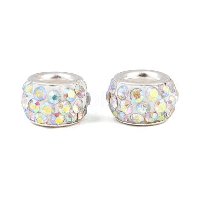 Polymer Clay Rhinestone European Large Hole Beads with Silver Color Plated Brass Cores X-FPDL-R002-15-1
