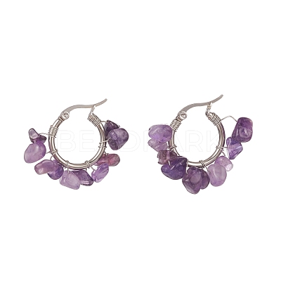 Natural Gemstone Chips Braided Hoop Earrings EJEW-JE04985-1