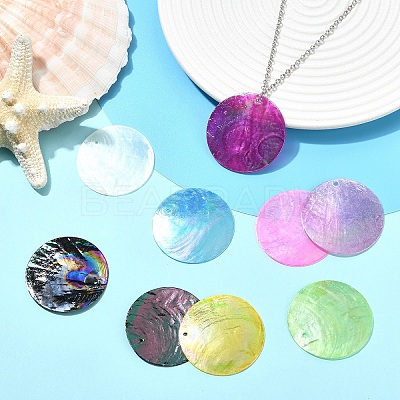 45Pcs 9 Styles Spray Painted Natural Capiz Shell Pendants SSHEL-YW0015-16-1