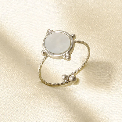 304 Stainless Steel with Natural Shell Cuff Open Rings for Women HP8543-1-1