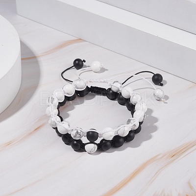 2Pcs 2 Style Round Natural Howlite & Glass Braided Bead Bracelets Set BJEW-TA00073-1