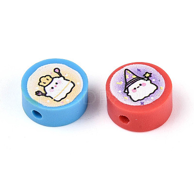 Printed Handmade Polymer Clay Beads CLAY-T022-12J-1