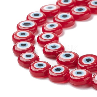 Handmade Evil Eye Lampwork Flat Round Bead Strands LAMP-L058-10mm-21-1