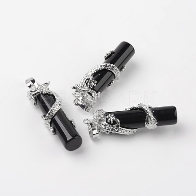 Tube Natural Dyed & Heated Black Agate Pendants G-L455-H01-1