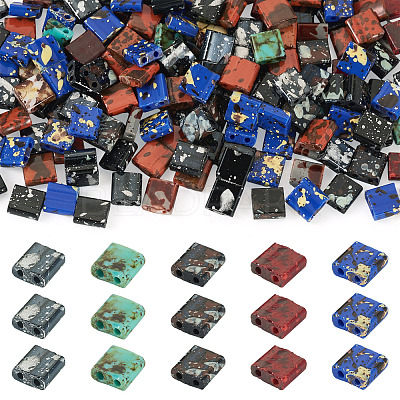 175Pcs 5 Colors 2-Hole Opaque Glass Seed Beads SEED-PJ0001-04A-1