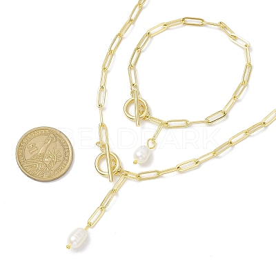 Oval Natural Cultured Freshwater Pearl Pendant Necklaces & Bracelets Jewelry Sets SJEW-JS01300-1