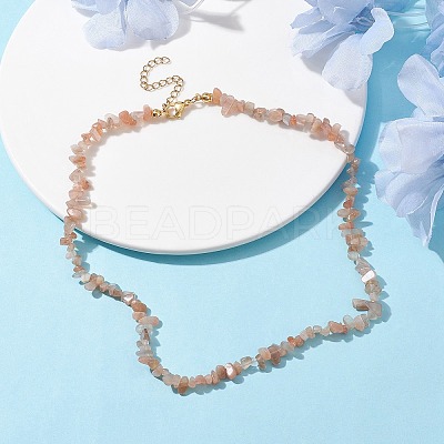 Natural Sunstone Chip Beaded Necklace NJEW-JN04616-05-1