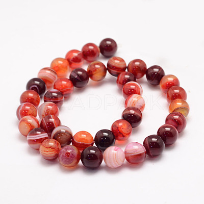 Natural Striped Agate/Banded Agate Bead Strands G-K155-B-10mm-01-1